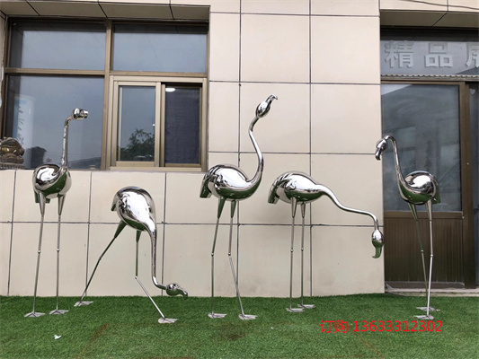 不锈钢火烈鸟雕塑 抽象动物庭院摆件 户外公园景观小品装饰