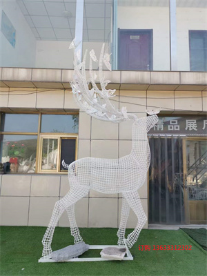 不锈钢镂空鹿雕塑 镂空金属透光鹿户外摆件 抽象铁艺编织小品定制