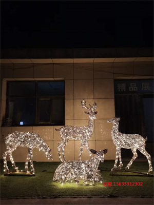酒店售楼处不锈钢鹿落地雕塑镂空麋鹿大摆件发光户外草坪景观小品