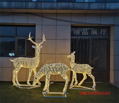 酒店广场定制镂空摆件不锈钢透光鹿 景观草坪美观造型