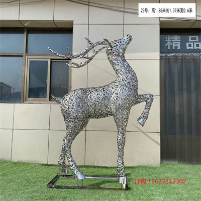 不锈钢镂空鹿雕塑小区公园售楼处金属镜面发光梅花鹿景观装饰摆件