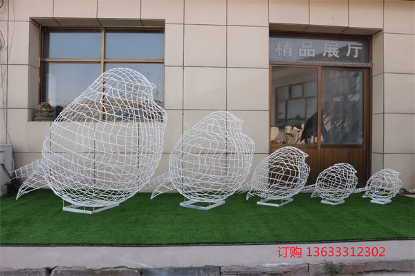 不锈钢镂空布谷鸟雕塑网格动物大摆件户外园林景观草坪广场装饰