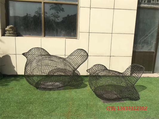 户外定制网编不锈钢雕塑铁艺镂空仿真布谷鸟动物草坪景观装饰摆件