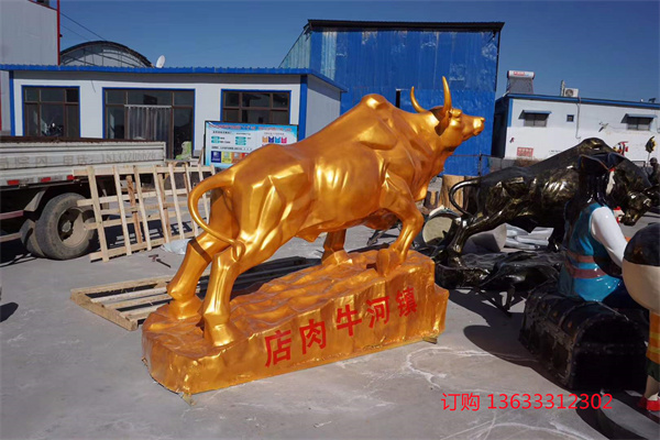 玻璃钢开荒牛雕塑华尔街牛仿铜牛牛拉犁树脂拓荒牛室内招财摆件
