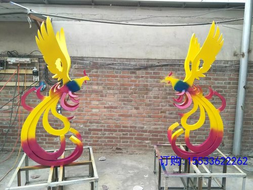 大型不锈钢雕塑定制凤凰景观厂家户外广场圆环水景校园创意摆件 