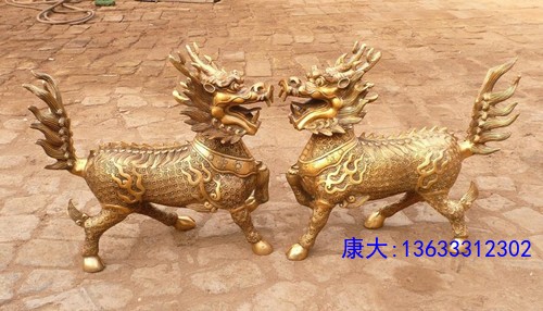 厂家定制铸铜动物貔貅麒麟雕塑公司酒店别墅门口招财动物摆件麒麟